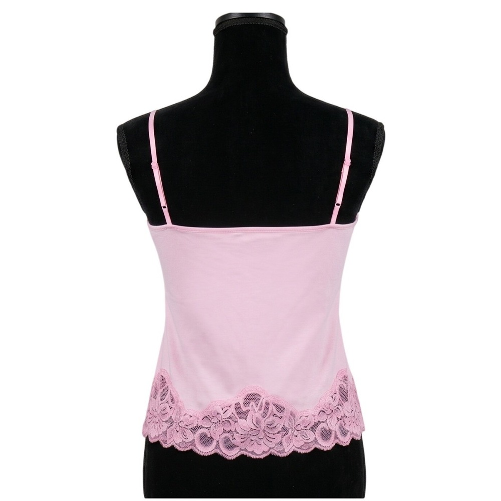 Vintage Y2K Silk Blend Lace Camisole Pink Trim Sequin Top Petite Large Coquette - Picture 3 of 5